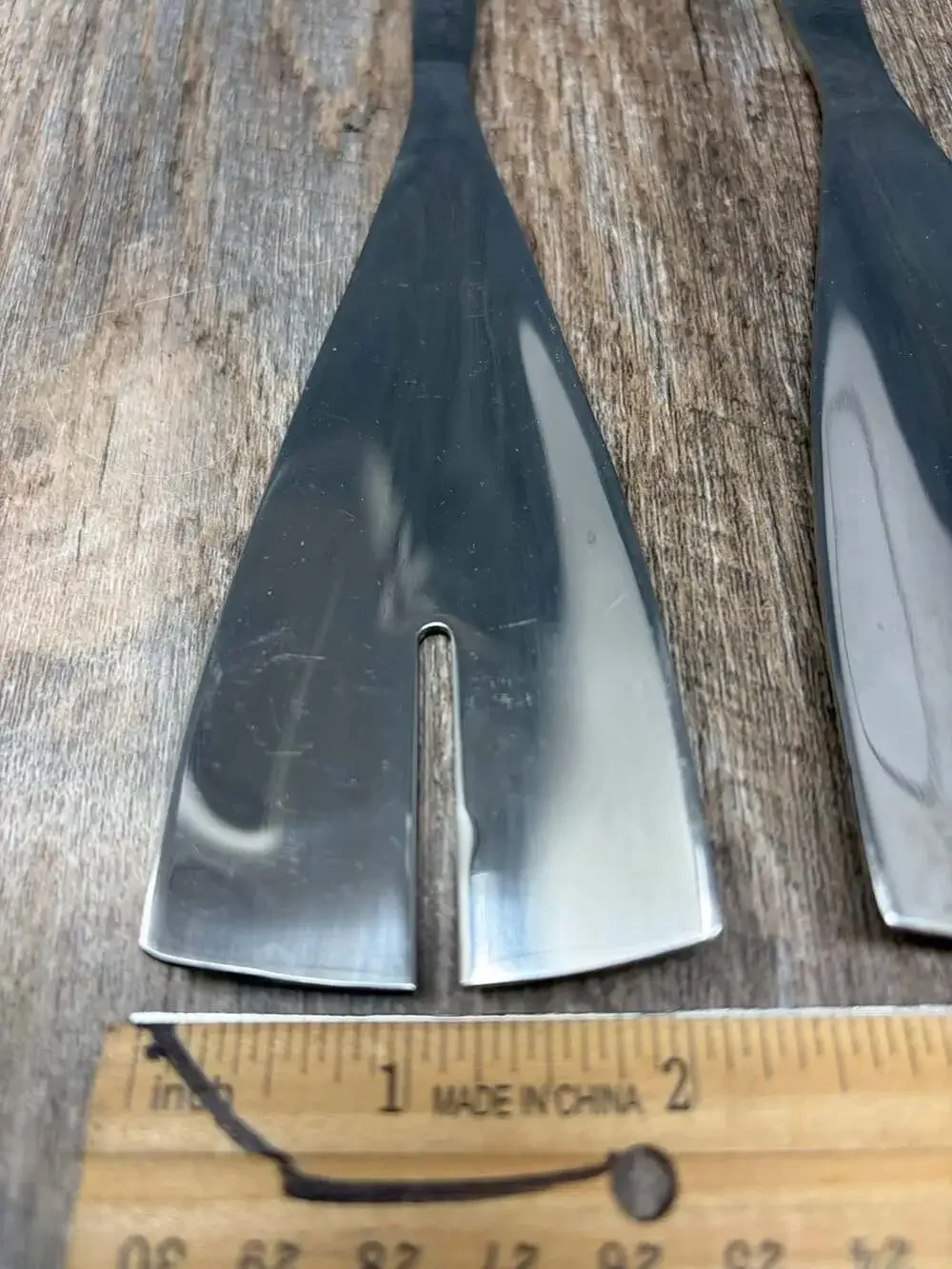 Arthur Salm style Mid Century Modern Stainless Steel Salad Serving Utensils Set